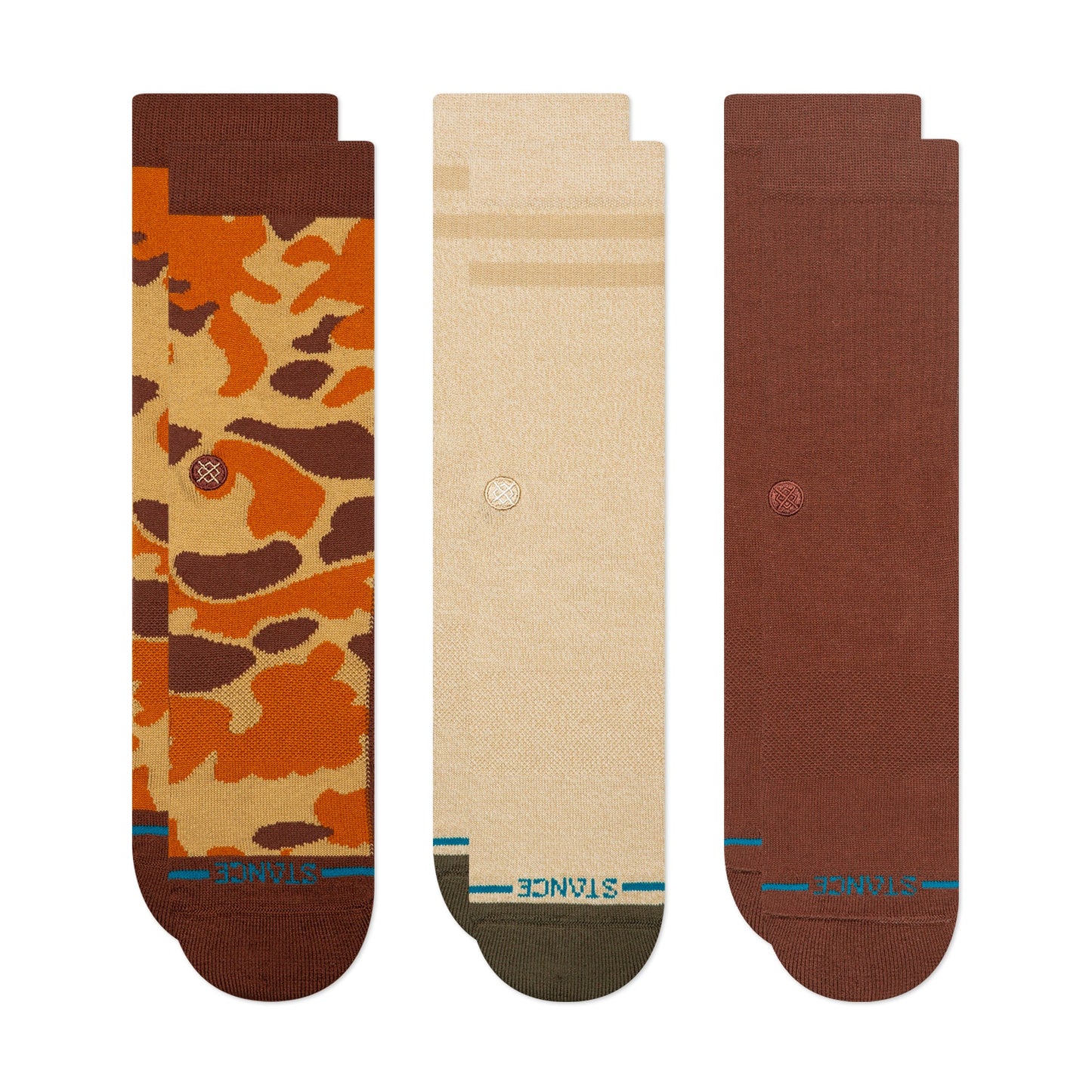 Camo Crew Sock 3 Pack Brown