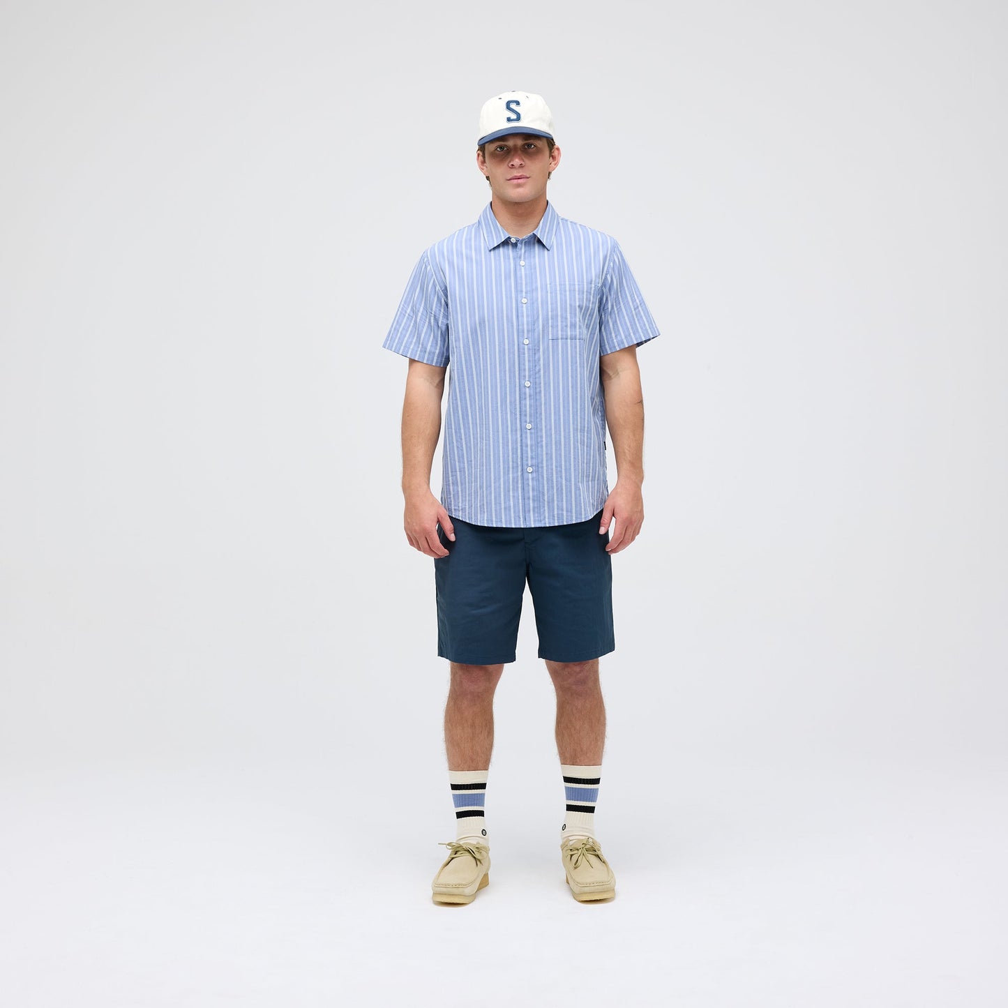 Stance Bales Button Up T-Shirt Stone Blue |model