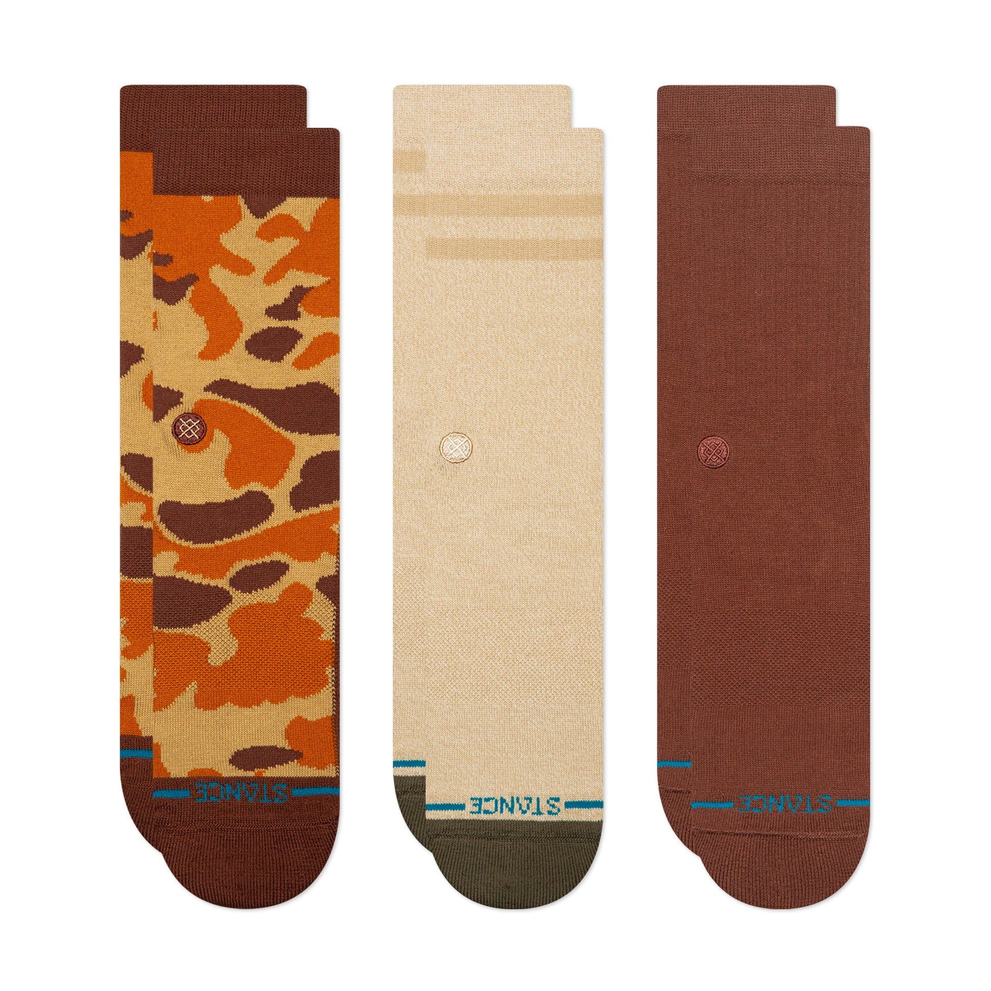 Camo Crew Sock 3 Pack Brown