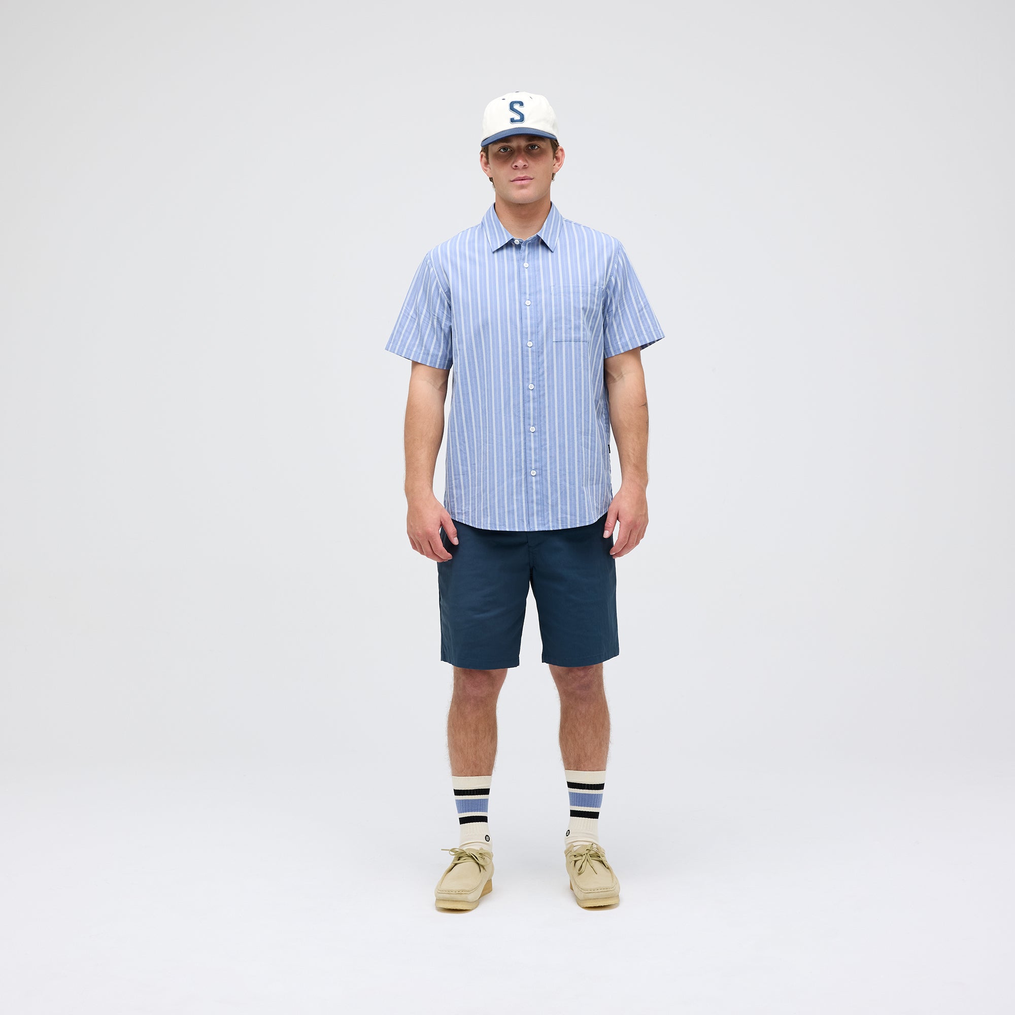 Stance Bales Button Up T-Shirt Stone Blue |model