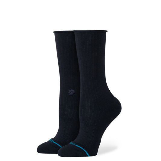 Rolled Solid Crew Sock Black