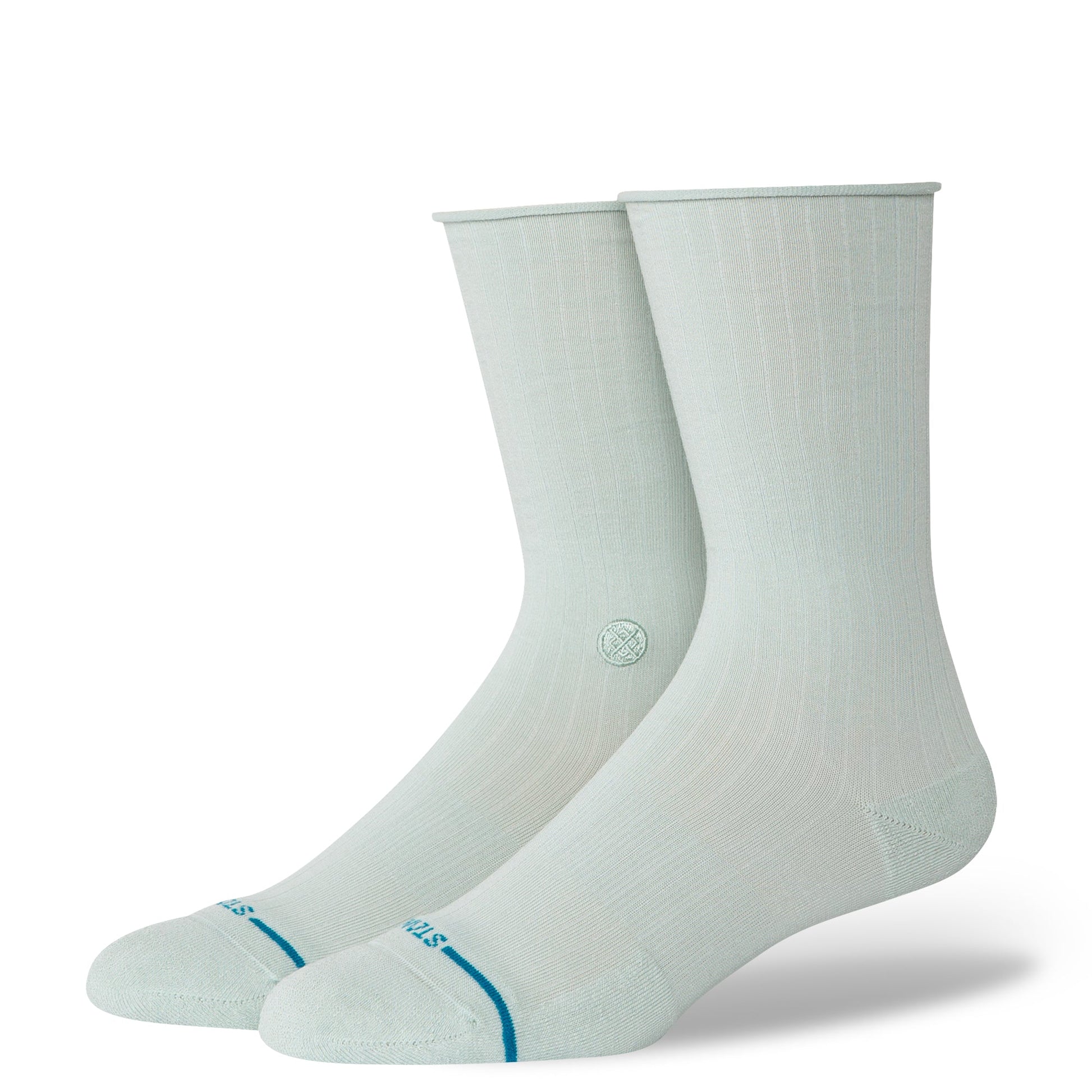 Rolled Solid Crew Sock Pale Blue