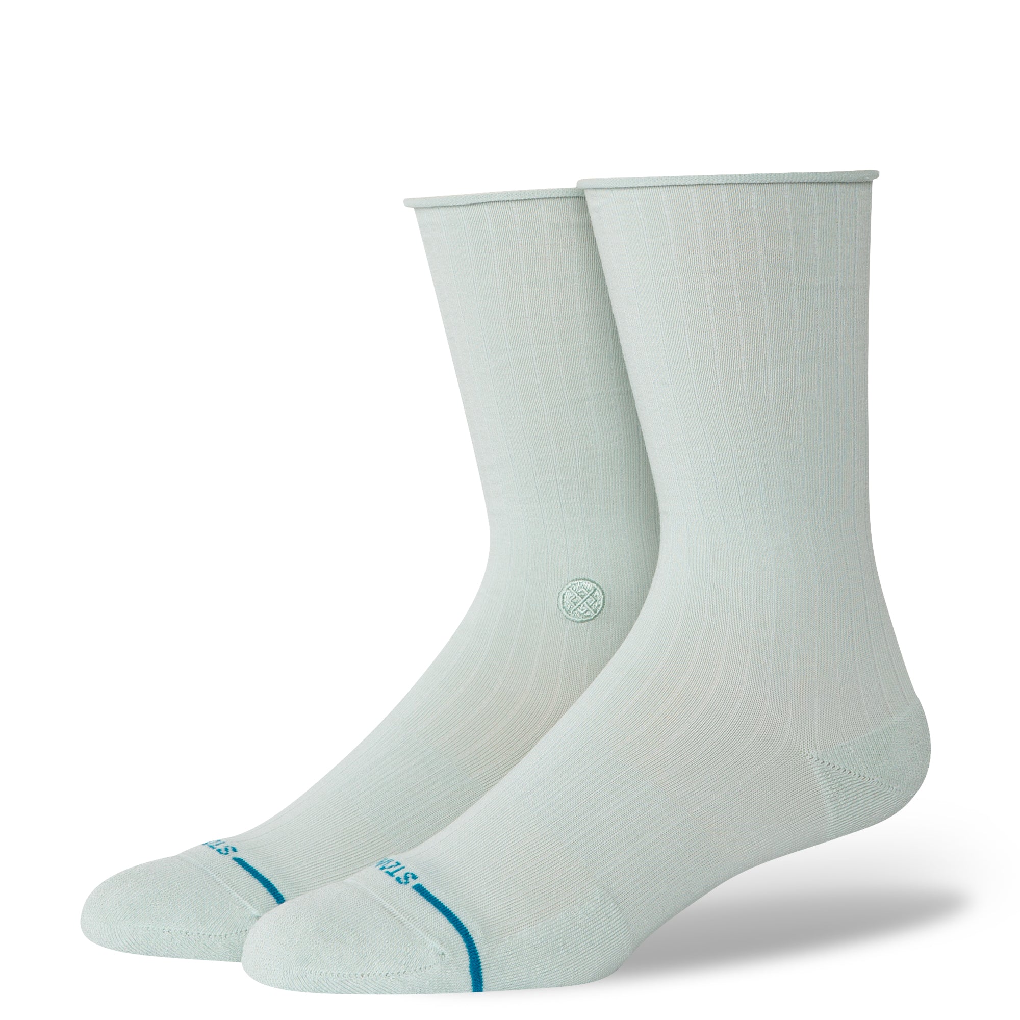 Rolled Solid Crew Sock Pale Blue