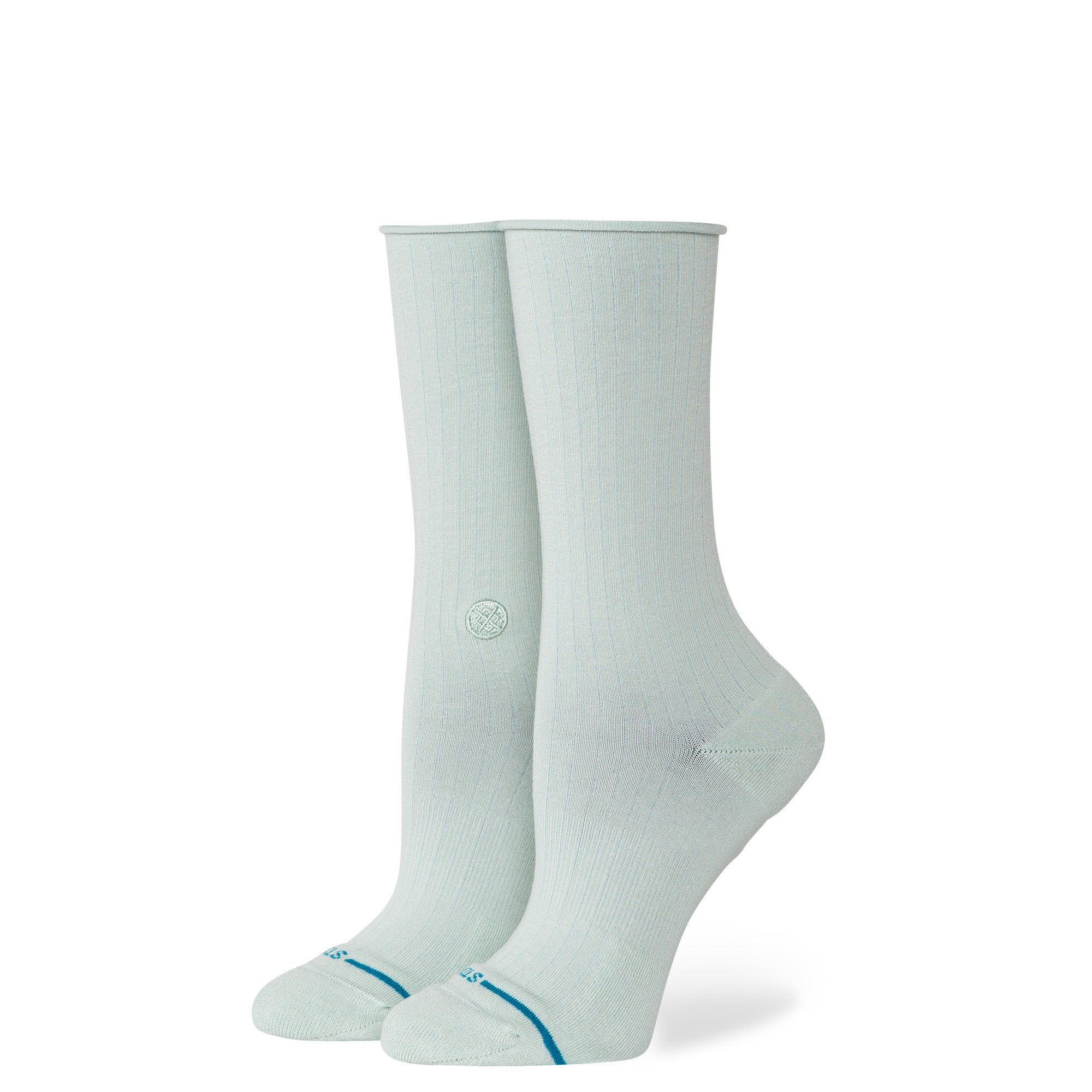 Rolled Solid Crew Sock Pale Blue