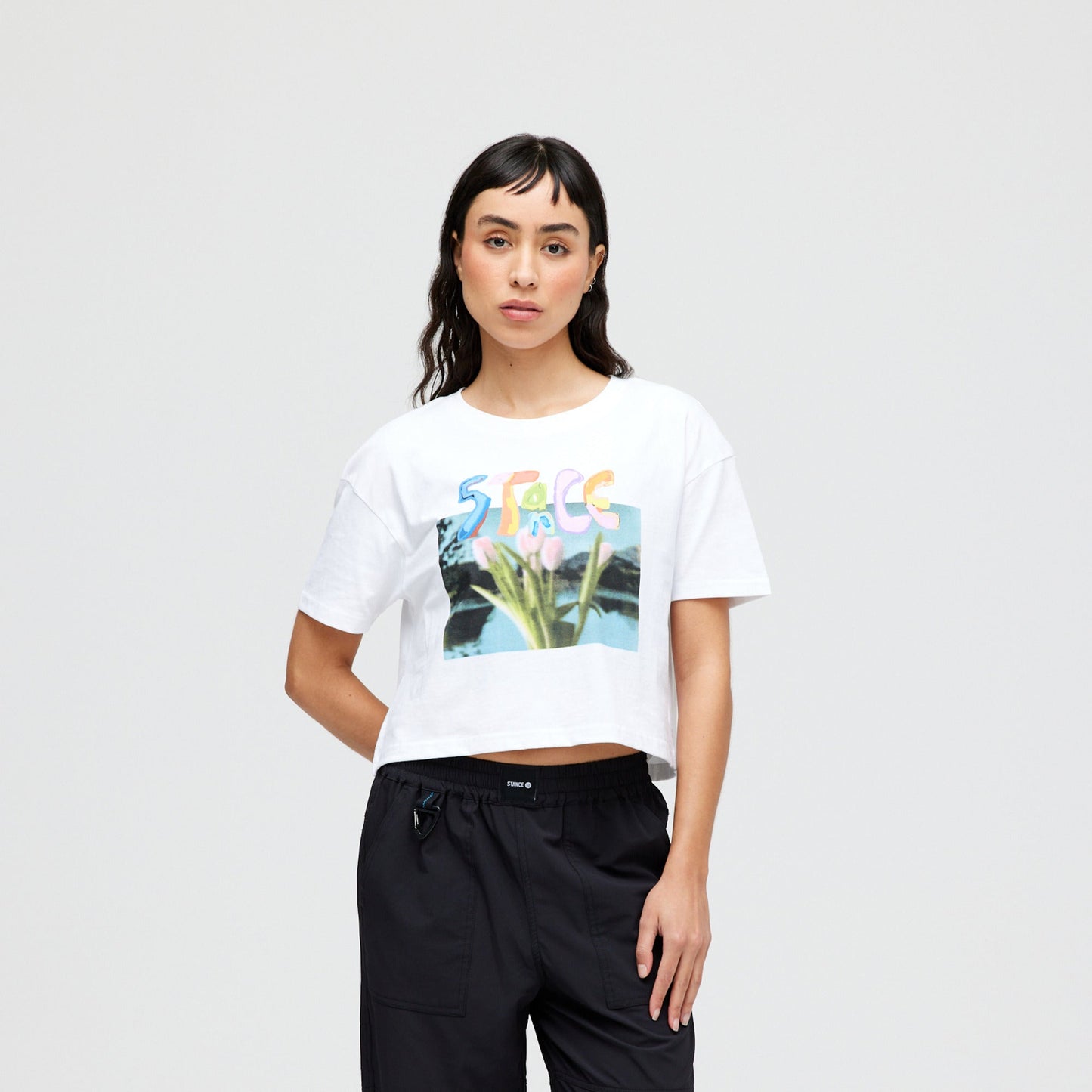 Stance Women&#39;s Bring Me Flowers Crop T-Shirt White |model